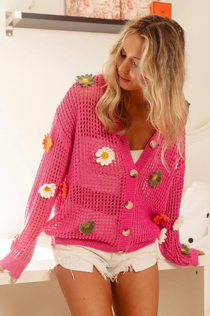 BiBi Flower Patches Open Knit Sweater Cardigan - Bela Fils BoutiqueBela Fils Boutique